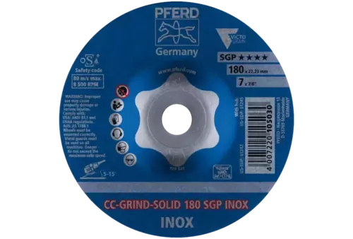 Tarcza do szlifowania metalu 180x22,23 CC-GRIND SOLID SGP INOX wypukła Pferd 64189180 2