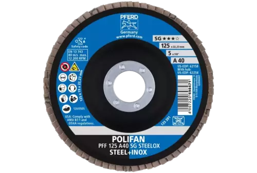 Ściernica listkowa POLIFAN PFF 125 × 22,23 mm płaska A40 linia wydajna SG STEELOX stal/stal nierdzewna 2