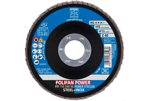 Ściernica listkowa POLIFAN POWER PFF 115 × 22,23 mm płaska Z40 SG STEELOX stal/stal nierdzewna 2