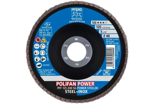 Ściernica listkowa POLIFAN POWER PFF 125 × 22,23 mm płaska Z40 SG STEELOX stal/stal nierdzewna 2