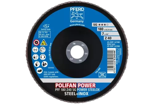 Ściernica listkowa POLIFAN POWER PFF 180 × 22,23 mm płaska Z40 SG STEELOX stal/stal nierdzewna 2