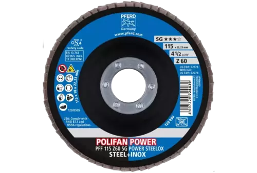 Ściernica listkowa POLIFAN POWER PFF 115 × 22,23 mm płaska Z60 SG STEELOX stal/stal nierdzewna 2