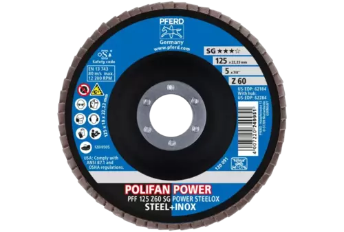 Ściernica listkowa POLIFAN POWER PFF 125 × 22,23 mm płaska Z60 SG STEELOX stal/stal nierdzewna 2