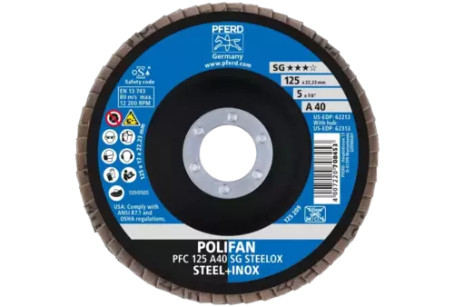 Ściernica listkowa POLIFAN PFC 125 × 22,23 mm stożkowa A40 SG STEELOX stal/stal nierdzewna 2