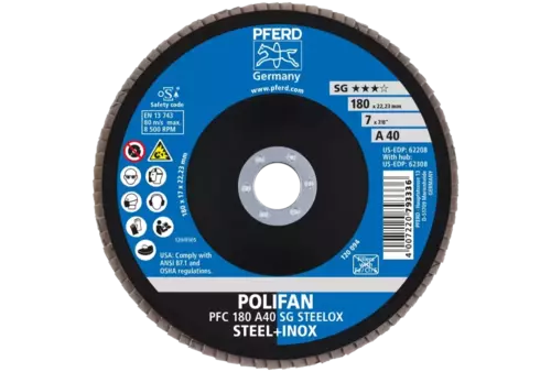 Ściernica listkowa POLIFAN PFC 180 × 22,23 mm stożkowa A40 SG STEELOX stal/stal nierdzewna 2