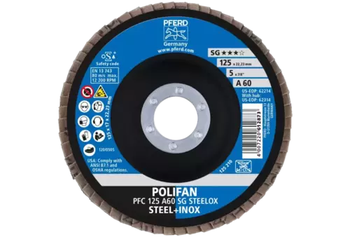 Ściernica listkowa POLIFAN PFC 125 × 22,23 mm stożkowa A60 SG STEELOX stal/stal nierdzewna 2