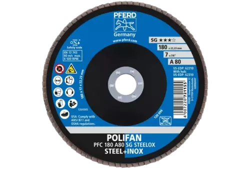Ściernica listkowa POLIFAN PFC 180 × 22,23 mm stożkowa A80 SG STEELOX stal/stal nierdzewna 2