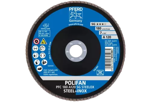 Ściernica listkowa POLIFAN PFC 180 × 22,23 mm stożkowa A120 SG STEELOX stal/stal nierdzewna 2