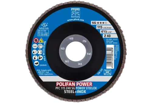 Ściernica listkowa POLIFAN POWER PFC 115 × 22,23 mm stożkowa Z40 SG STEELOX stal/stal nierdzewna 2