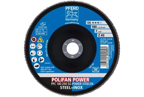 Ściernica listkowa POLIFAN POWER PFC 180 × 22,23 mm stożkowa Z40 SG STEELOX stal/stal nierdzewna 2