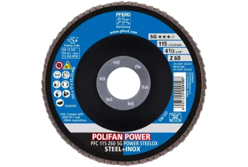 Ściernica listkowa POLIFAN POWER PFC 115 × 22,23 mm stożkowa Z60 SG STEELOX stal/stal nierdzewna 2