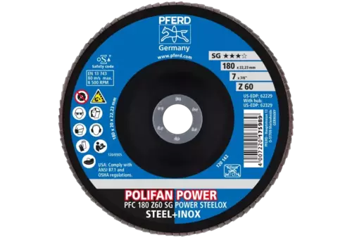 Ściernica listkowa POLIFAN POWER PFC 180 × 22,23 mm stożkowa Z60 SG STEELOX stal/stal nierdzewna 2