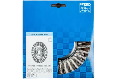 Szczotka tarczowa pleciona RBG Ø 178 × 13 × 22,2 mm, drut ze stali nierdzewnej Ø 0,35 mm do szlifierki kątowej 2