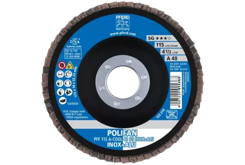 Ściernica listkowa POLIFAN PFF 115 × 22,23 mm płaska A-COOL 40 SG INOX+ALU stal nierdzewna/aluminium 2