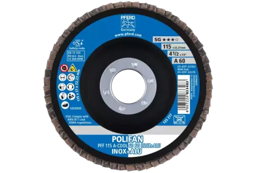 Ściernica listkowa POLIFAN PFF 115 × 22,23 mm płaska A-COOL 60 SG INOX+ALU stal nierdzewna/aluminium 2