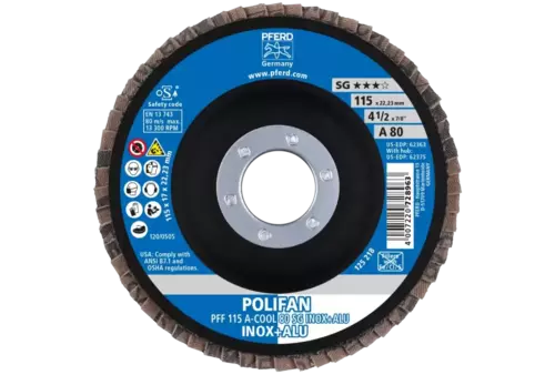 Ściernica listkowa POLIFAN PFF 115 × 22,23 mm płaska A-COOL 80 SG INOX+ALU stal nierdzewna/aluminium 2