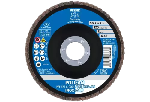 Ściernica listkowa POLIFAN PFF 125 × 22,23 mm płaska A-COOL 40 SG INOX+ALU stal nierdzewna/aluminium 2