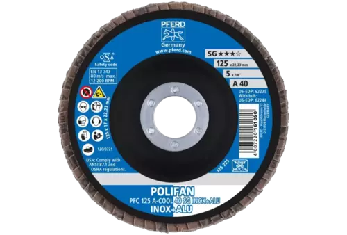 Ściernica listkowa POLIFAN PFC 125 × 22,23 mm stożkowa A-COOL 40 SG INOX+ALU stal nierdzewna/aluminium 2