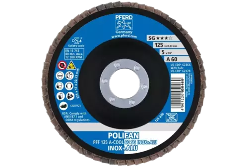 Ściernica listkowa POLIFAN PFF 125 × 22,23 mm płaska A-COOL 60 SG INOX+ALU stal nierdzewna/aluminium 2