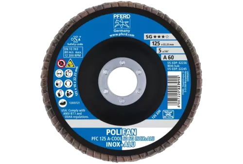 Ściernica listkowa POLIFAN PFC 125 × 22,23 mm stożkowa A-COOL 60 SG INOX+ALU stal nierdzewna/aluminium 2
