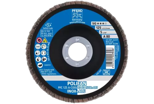 Ściernica listkowa POLIFAN PFC 125 × 22,23 mm stożkowa A-COOL 80 SG INOX+ALU stal nierdzewna/aluminium 2