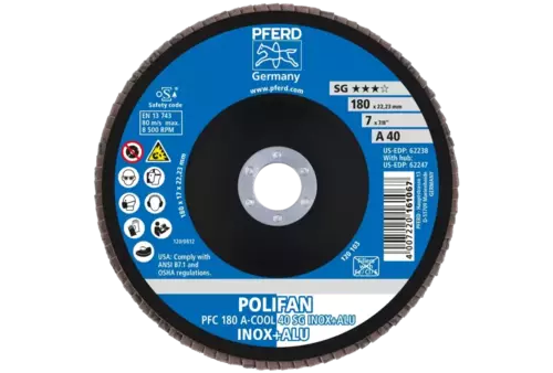 Ściernica listkowa POLIFAN PFC 180 × 22,23 mm stożkowa A-COOL 40 SG INOX+ALU stal nierdzewna/aluminium 2