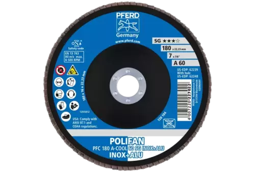 Ściernica listkowa POLIFAN PFC 180 × 22,23 mm stożkowa A-COOL 60 SG INOX+ALU stal nierdzewna/aluminium 2