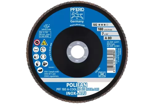 Ściernica listkowa POLIFAN PFF 180 × 22,23 mm płaska A-COOL 80 SG INOX+ALU stal nierdzewna/aluminium 2