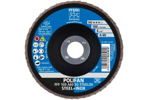 Ściernica listkowa POLIFAN PFF 100 × 16 mm płaska A60 linia wydajna SG STEELOX stal/stal nierdzewna 2