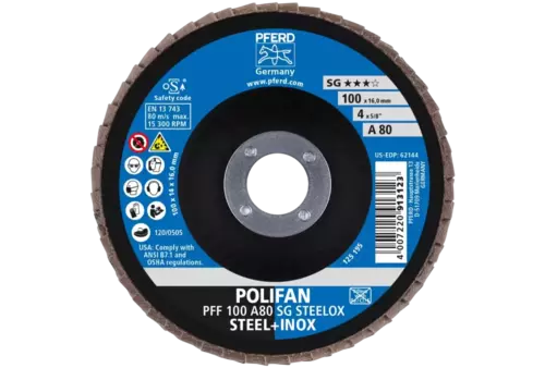 Ściernica listkowa POLIFAN PFF 100 × 16 mm płaska A80 linia wydajna SG STEELOX stal/stal nierdzewna 2