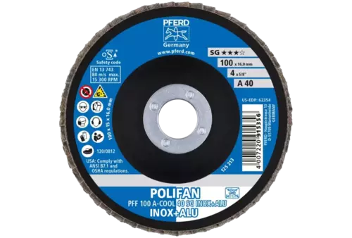 Ściernica listkowa POLIFAN PFF 100 × 16 mm płaska A-COOL 40 SG INOX+ALU stal nierdzewna/aluminium 2