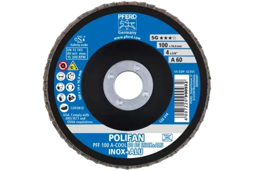 Ściernica listkowa POLIFAN PFF 100 × 16 mm płaska A-COOL 60 SG INOX+ALU stal nierdzewna/aluminium 2