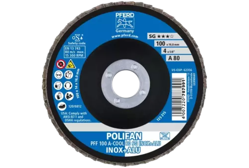 Ściernica listkowa POLIFAN PFF 100 × 16 mm płaska A-COOL 80 SG INOX+ALU stal nierdzewna/aluminium 2