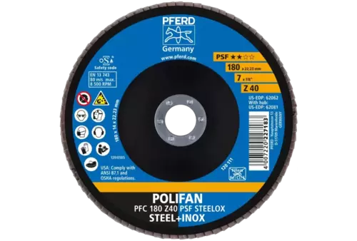 Ściernica listkowa POLIFAN PFC 180 × 22,23 mm stożkowa Z40 linia uniwersalna PSF STEELOX stal/stal nierdzewna 2