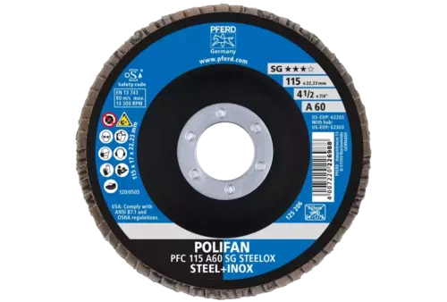 Ściernica listkowa POLIFAN PFC 115 × 22,23 mm stożkowa A60 linia uniwersalna PSF STEELOX stal/stal nierdzewna 2