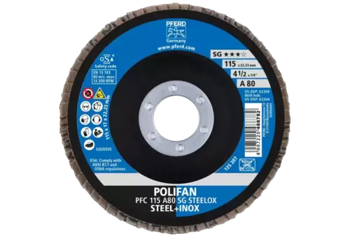 Ściernica listkowa POLIFAN PFC 115 × 22,23 mm stożkowa A80 linia uniwersalna PSF STEELOX stal/stal nierdzewna 2