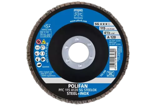 Ściernica listkowa POLIFAN PFC 115 × 22,23 mm stożkowa A120 linia uniwersalna PSF STEELOX stal/stal nierdzewna 2