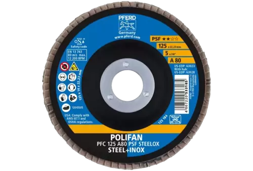 Ściernica listkowa POLIFAN PFC 125 × 22,23 mm stożkowa A80 linia uniwersalna PSF STEELOX stal/stal nierdzewna 2