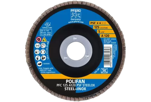 Ściernica listkowa POLIFAN PFC 125 × 22,23 mm stożkowa A120 linia uniwersalna PSF STEELOX stal/stal nierdzewna 2