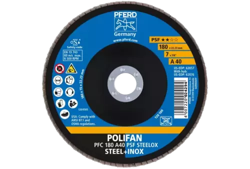 Ściernica listkowa POLIFAN PFC 180 × 22,23 mm stożkowa A40 linia uniwersalna PSF STEELOX stal/stal nierdzewna 2