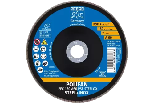 Ściernica listkowa POLIFAN PFC 180 × 22,23 mm stożkowa A60 linia uniwersalna PSF STEELOX stal/stal nierdzewna 2