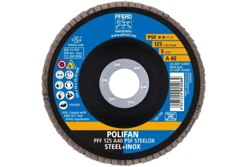 Ściernica listkowa POLIFAN PFF 125 × 22,23 mm płaska A40 linia uniwersalna PSF STEELOX stal/stal nierdzewna 2