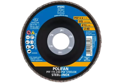 Ściernica listkowa POLIFAN PFF 115 × 22,23 mm płaska Z40 linia uniwersalna PSF STEELOX stal/stal nierdzewna 2