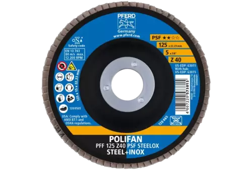Ściernica listkowa POLIFAN PFF 125 × 22,23 mm płaska Z40 linia uniwersalna PSF STEELOX stal/stal nierdzewna 2