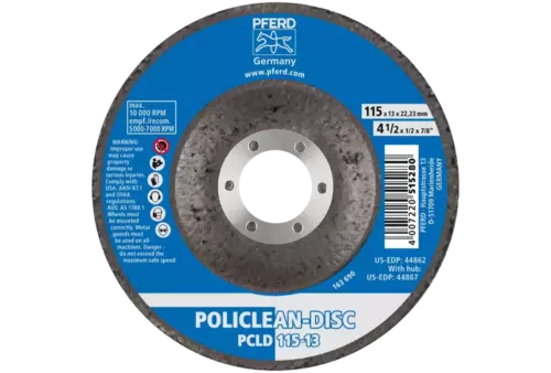 Włóknina czyszcząca POLICLEAN PCLD Ø115 × 13 mm otwór Ø22,3 mm do zgrubnych prac czyszczących 3