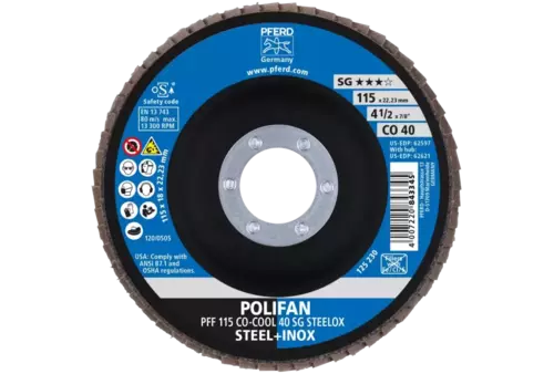 Ściernica listkowa POLIFAN PFF 115 × 22,23 mm płaska CO-COOL 40 SG STEELOX stal/stal nierdzewna 2