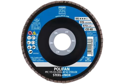 Ściernica listkowa POLIFAN PFC 115 × 22,23 mm stożkowa CO-COOL 40 SG STEELOX stal/stal nierdzewna 2