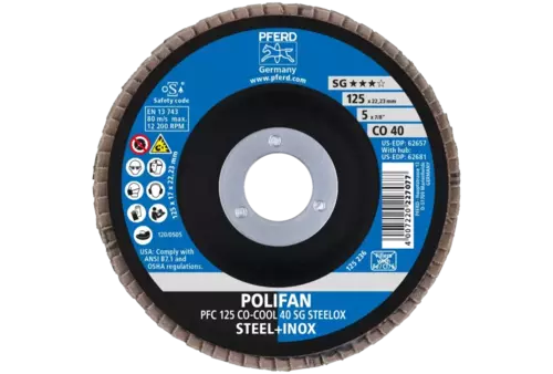 Ściernica listkowa POLIFAN PFC 125 × 22,23 mm stożkowa CO-COOL 40 SG STEELOX stal/stal nierdzewna 2