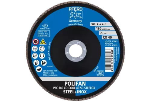 Ściernica listkowa POLIFAN PFC 180 × 22,23 mm stożkowa CO-COOL 40 SG STEELOX stal/stal nierdzewna 2