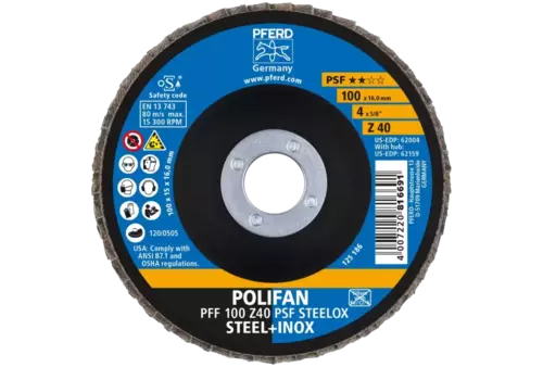 Ściernica listkowa POLIFAN PFF 100 × 16 mm płaska Z40 linia uniwersalna PSF STEELOX stal/stal nierdzewna 2